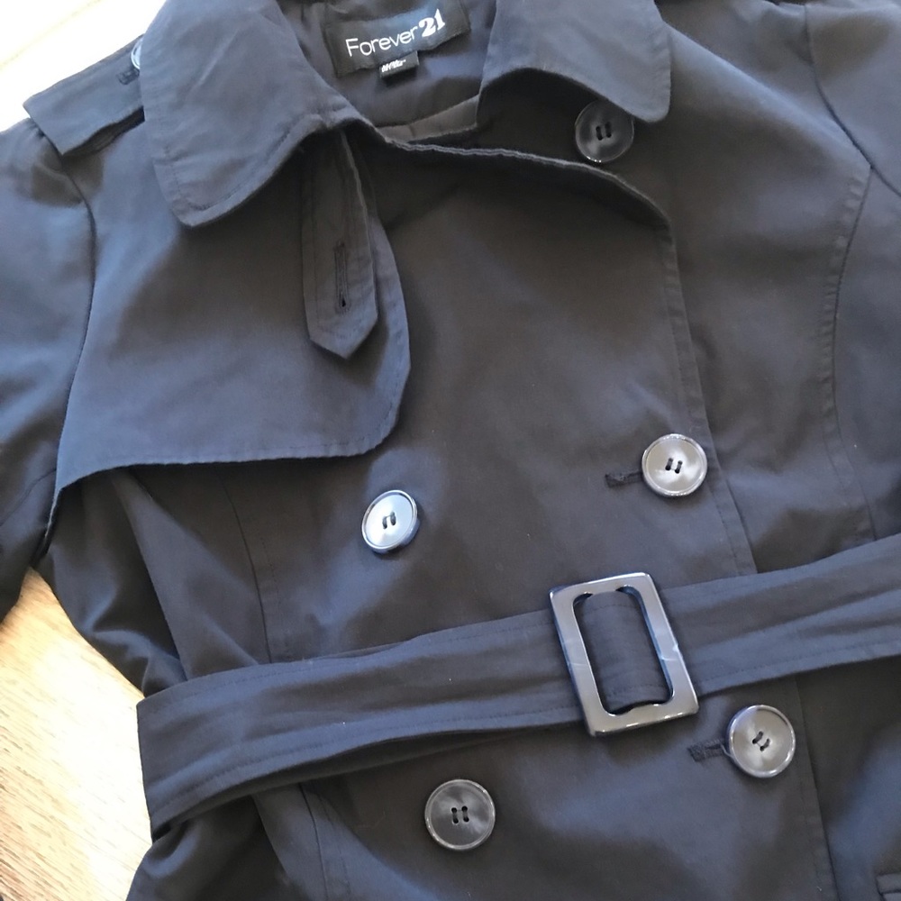 Navy Poplin Double Breasted Trench Coat Jacket - Picture 4 of 12